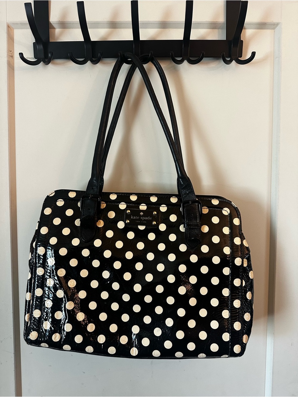 kate spade Black and White Polka Dot Patent Tote